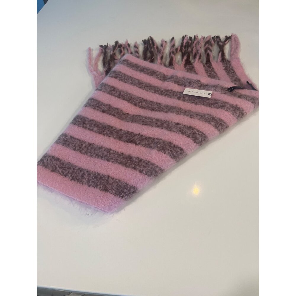 Anthropologie Pink & Brown Striped Fringe Scarf
